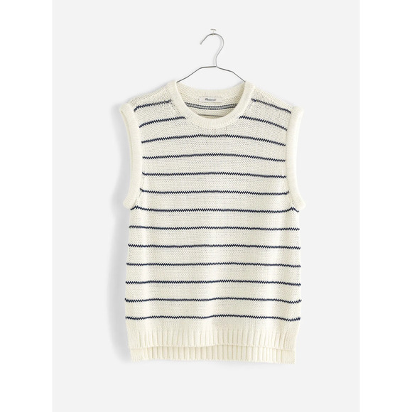 Madewell Puff Trim Sweater Vest Striped Ivory Cotton Linen Preppy XXS NWT - Picture 6 of 14